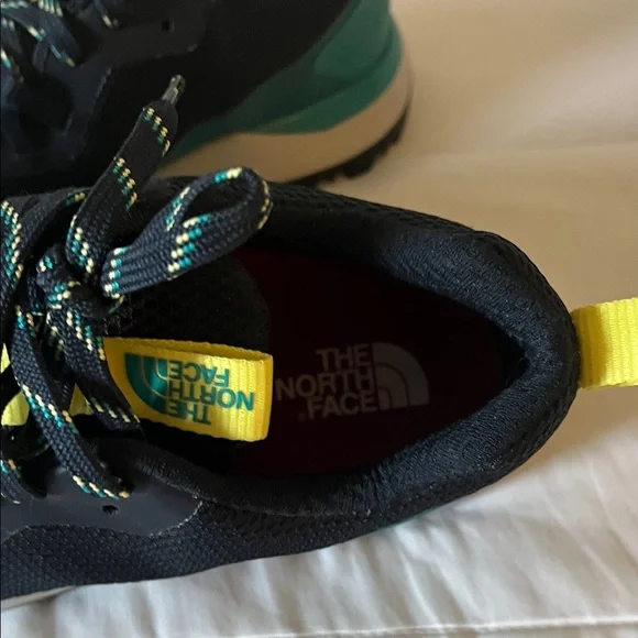 The North Face Women’s 8.5 Teal and Black Sneakers with Yellow Accents - Picture 2 of 3